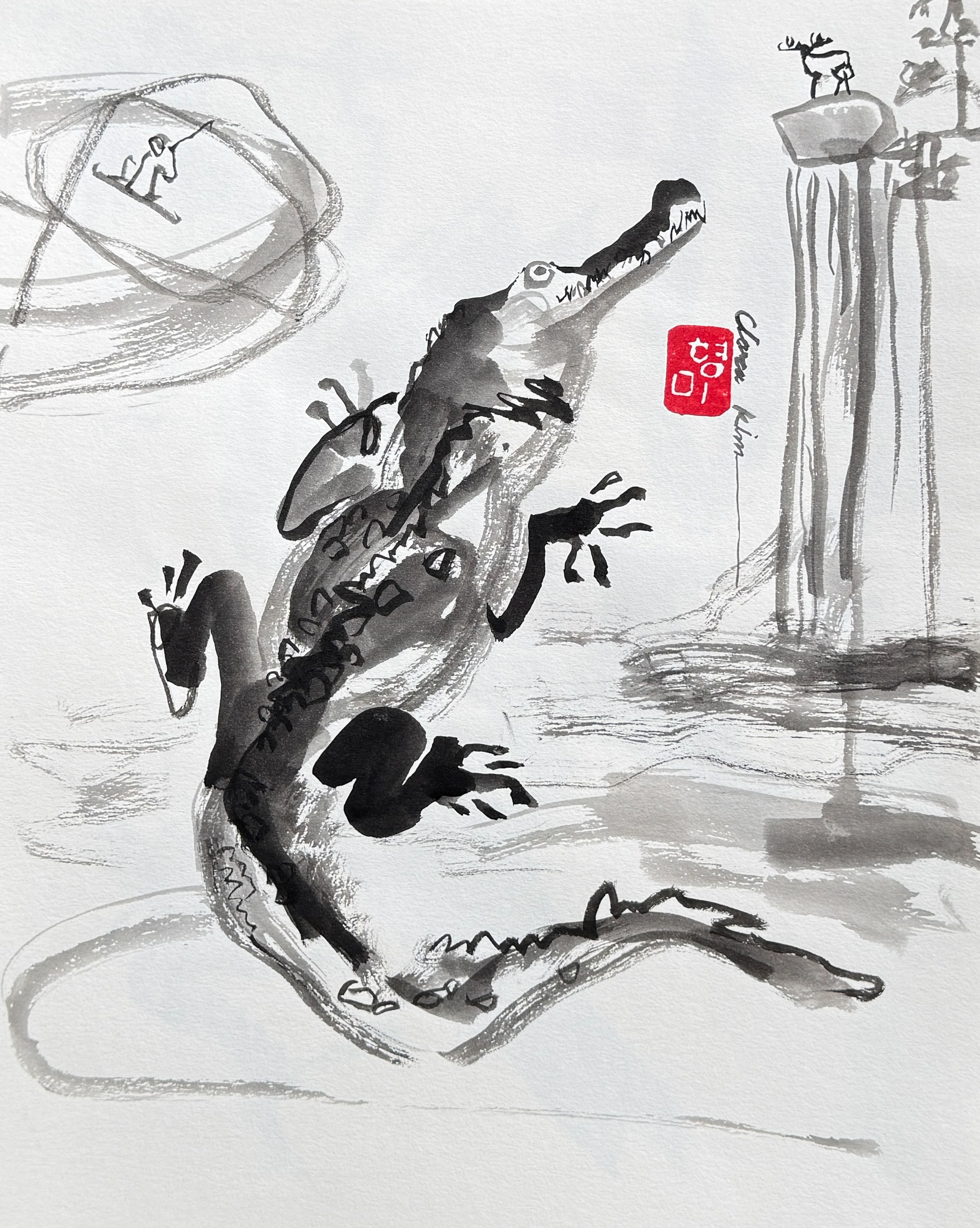 Sketch of a crocodile on art paper