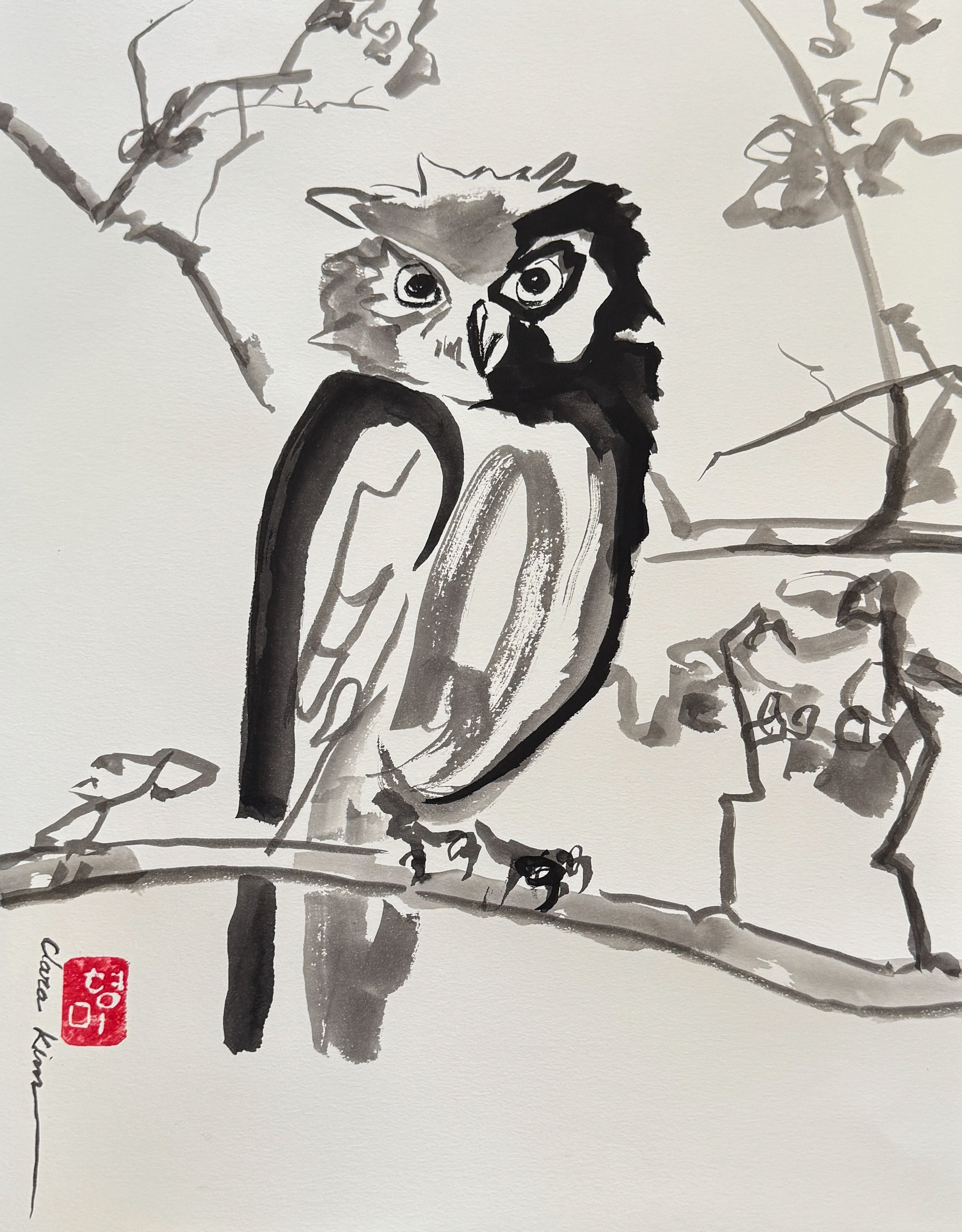 Sketch of an owl on art paper