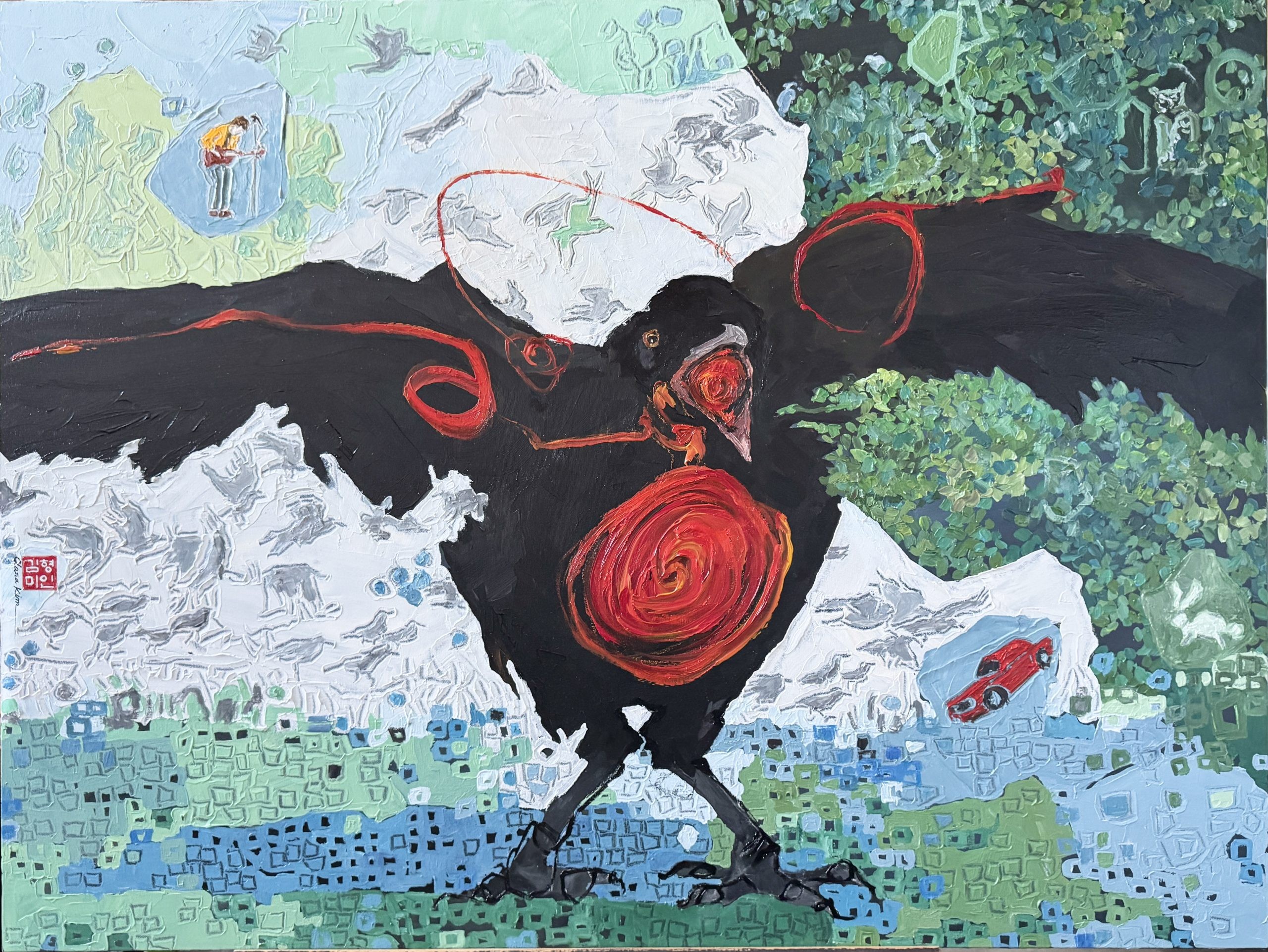Crow Who Swallowed The Sun — painting by Clara Kim