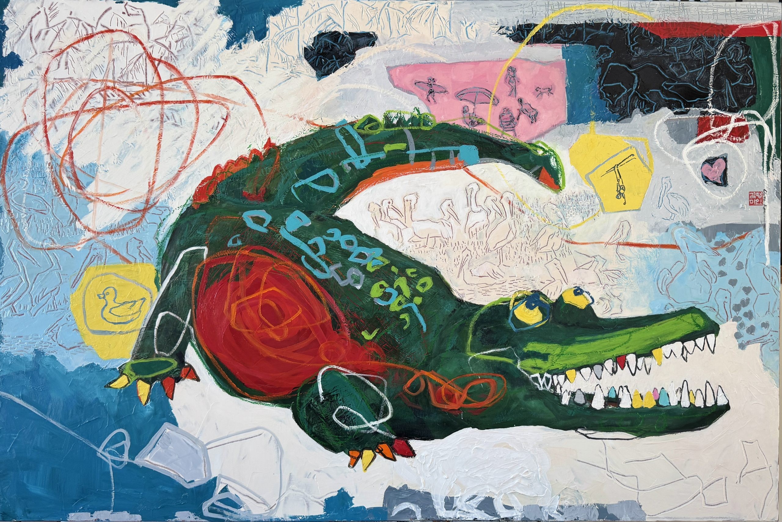 Alligator Who Swallowed The Sun — painting by Clara Kim
