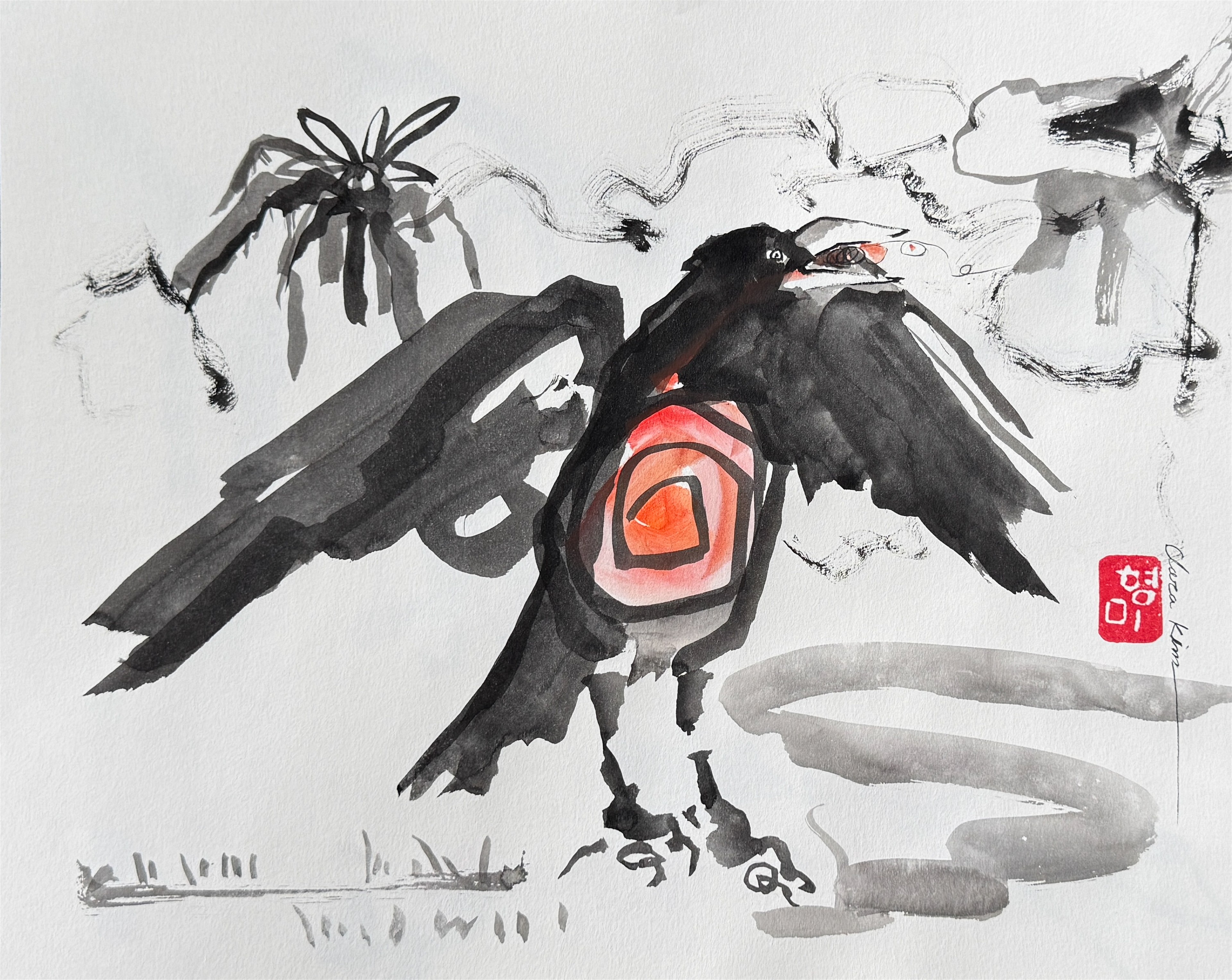 Sketch of a crow on art paper